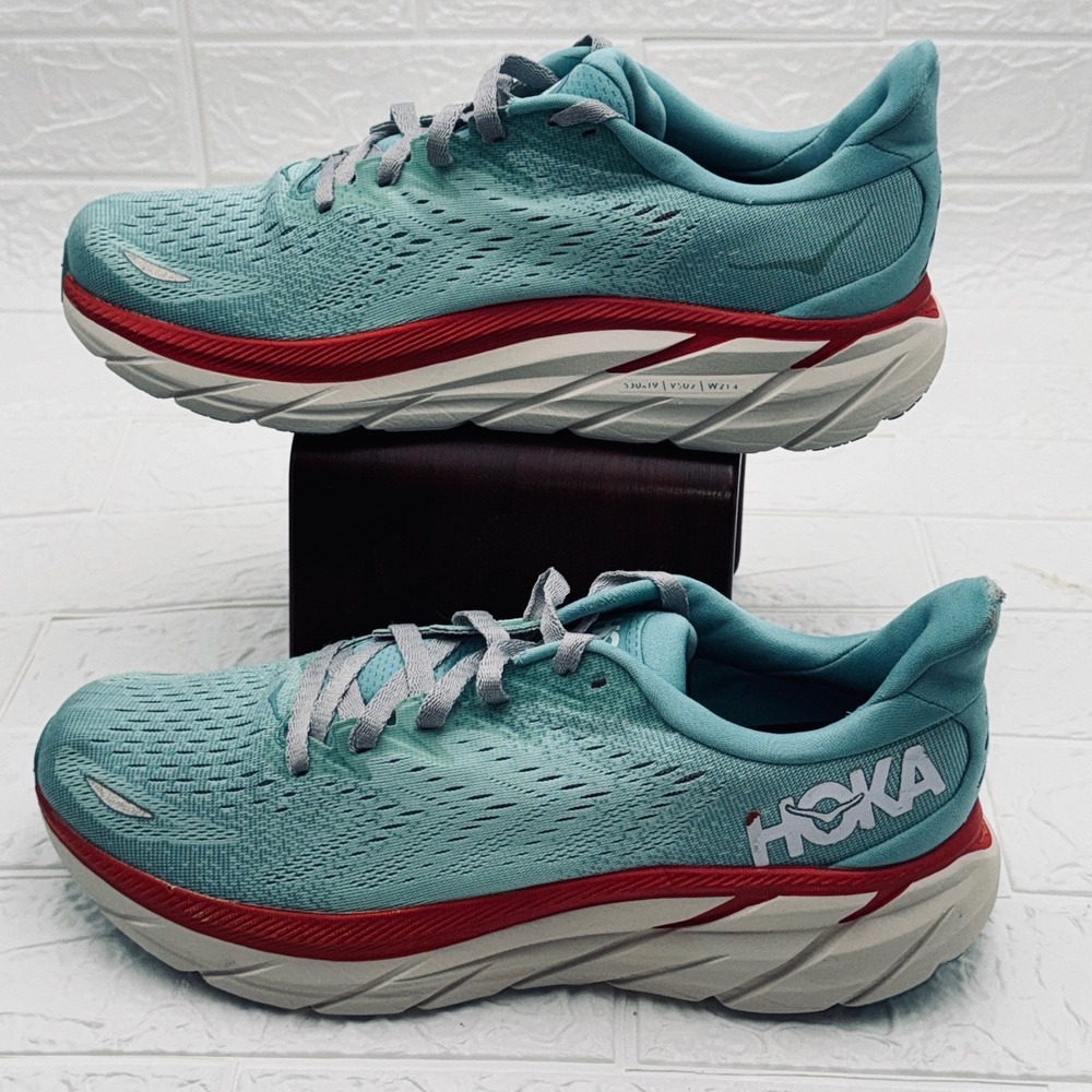 Hoka Clifton 8 Running Shoes Womens 10.5 Teal Blue Good Cushioned Sneakers